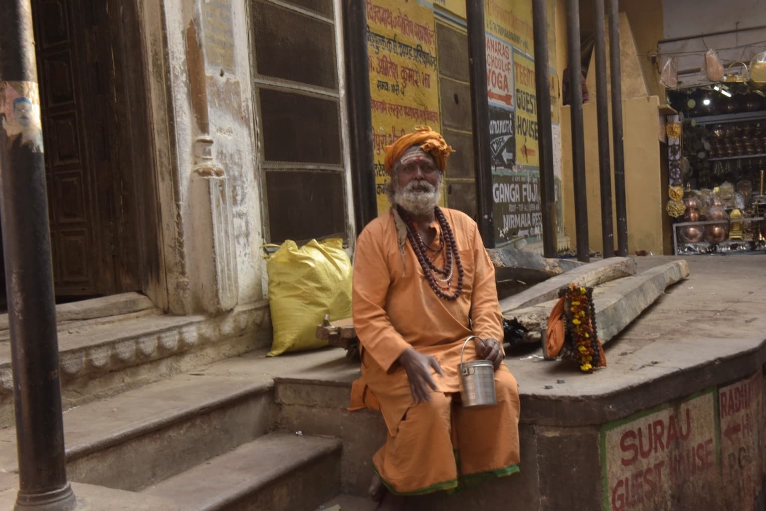 A second portrait from the same sadhu encounter on the ghats of Varanasi, 2019.