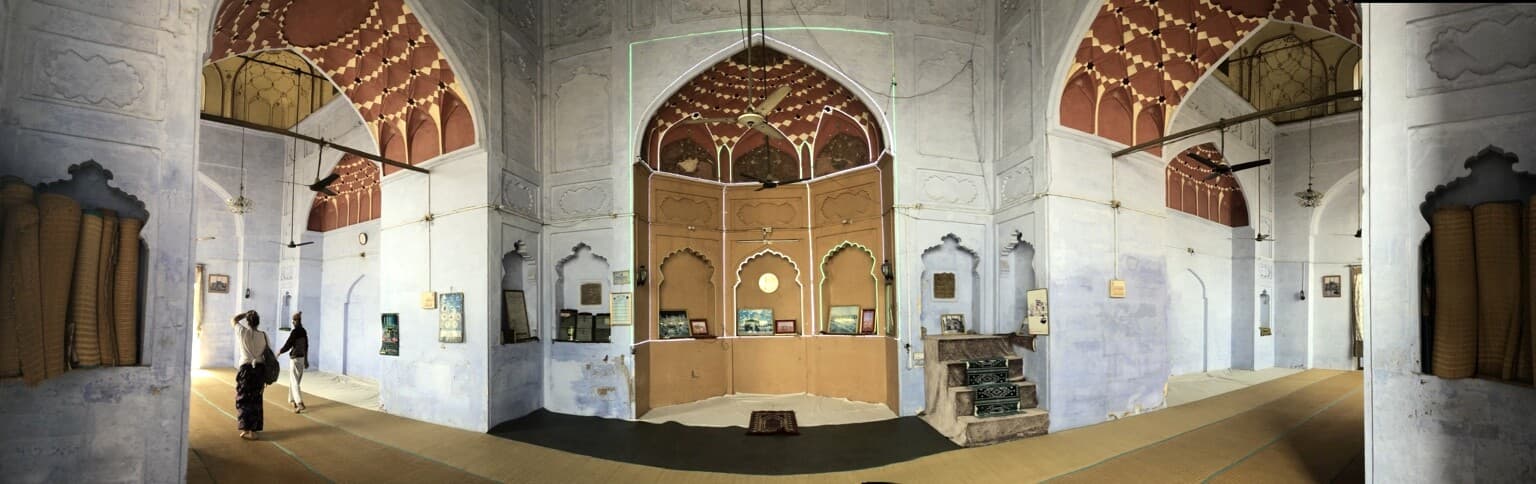 A wide panoramic interior believed by the photographer to be inside a mosque in Varanasi, 2019